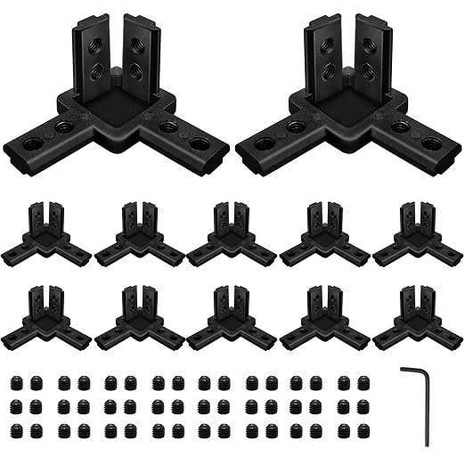 12pcs 3030 Hardware 3-Way Corner Bracket Angel Connector Black | by SeekLiny