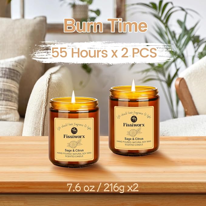 Sage & Citrus Scented Candle Set 2 Pack – Natural Soy Wax Hand-Poured – 60 Hour - Image 3