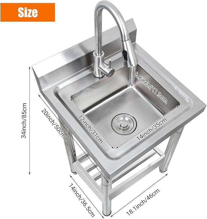 Garvee Stainless Steel Utility Sink, Commercial Kitchen Single Bowl Sink - Image 2