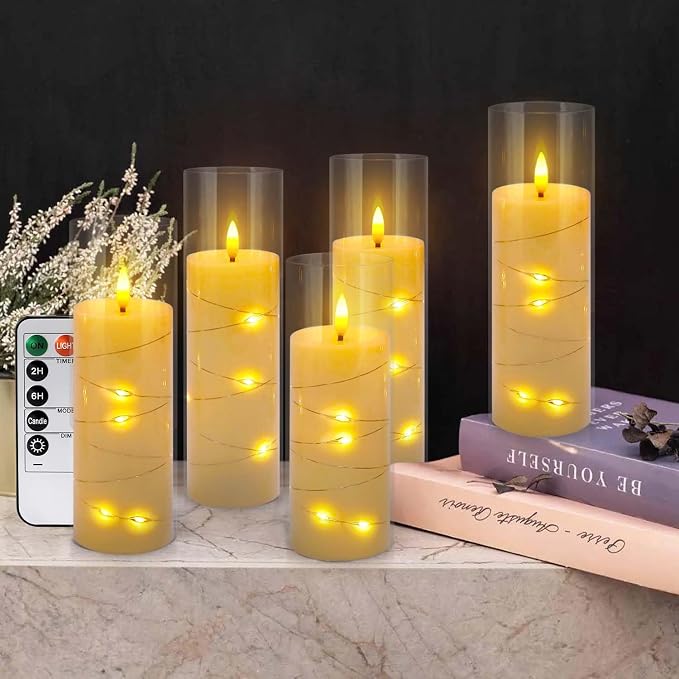 Pack of 5 Ivory Flickering Flameless Candles Battery Operated - Image 8