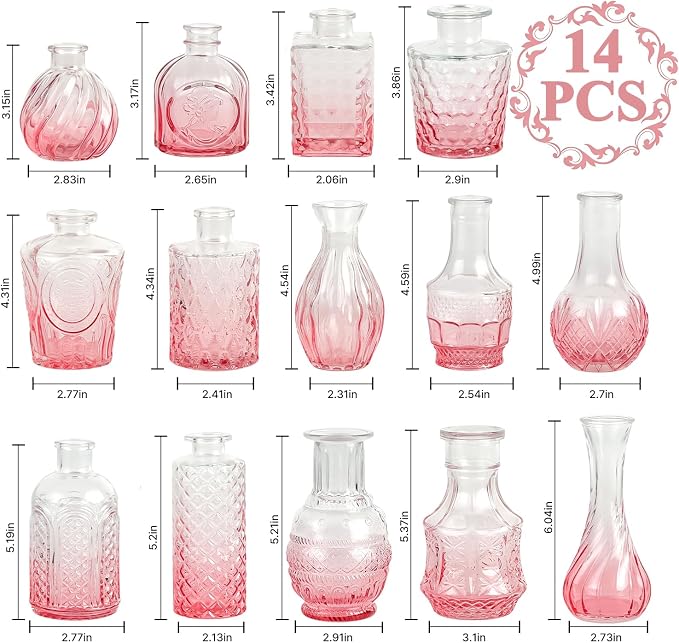 Clear Glass Bud Vase Set of 14 Pcs, Small Bud Vases in Bulk, Glass Crystal - Image 2