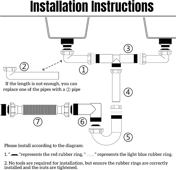 1-1/2 Inch Double Bowl Kitchen Sink Drain Kit - Image 5