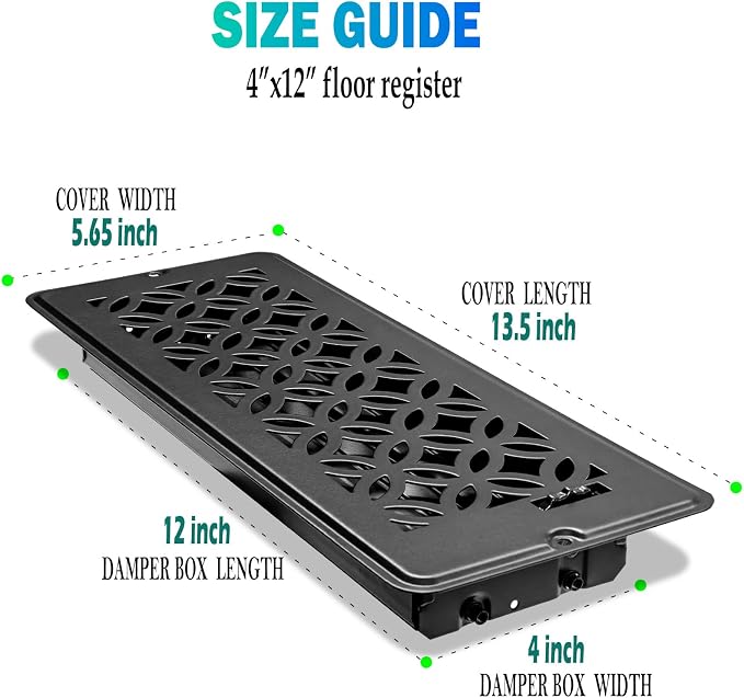 4x12 Floor Register, Floor Vent Cover, Air Vents, All Steel Heavy Duty Floor - Image 2