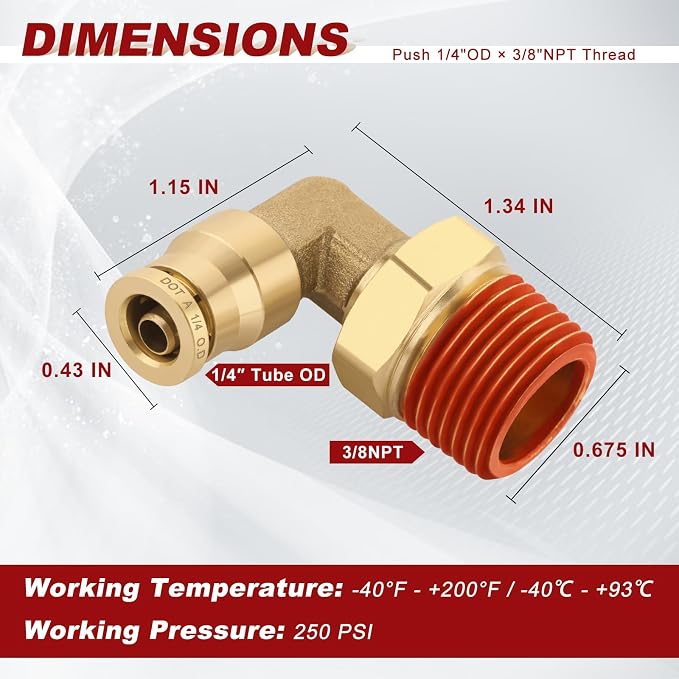 90° Swivel Male Elbow, 1/4" Tube x 3/8" NPT, DOT Approved 2PCS | - Image 5