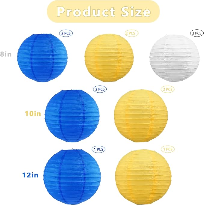 BEISHIDA Blue Yellow White Paper Lanterns 8/10/12 Inch Round Chinese Lamp | - Image 2