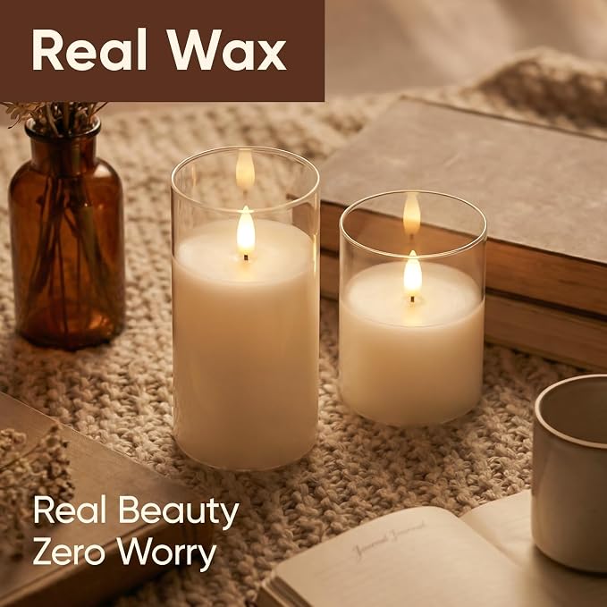 Amagic White Glass Real Wax Flameless LED Pillar Candles - Image 6