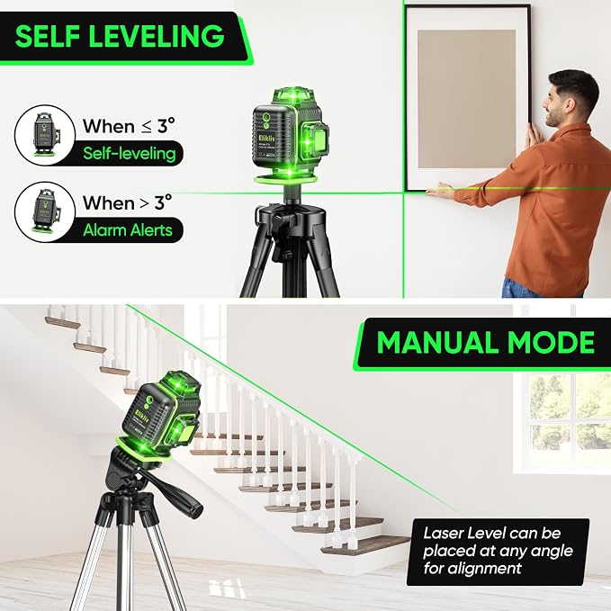 Elikliv Laser Level with Tripod, 4x360° lazer leveler tool | 165Ft Green Laser - Image 5