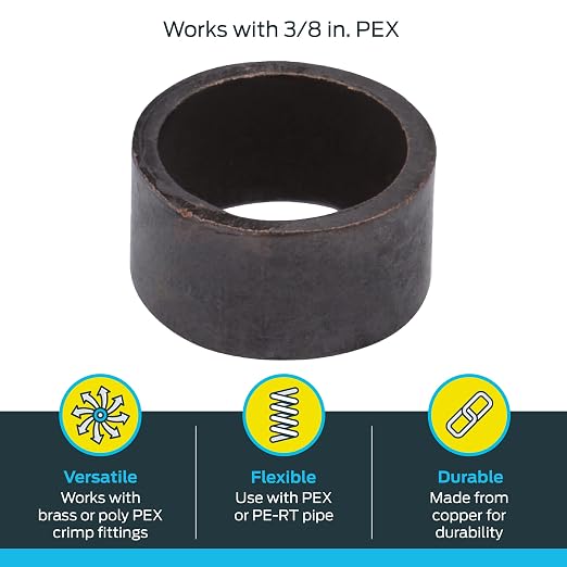 SharkBite 3/8 Inch Copper Crimp Rings, PEX Pipe, 23101CP100 - Image 3