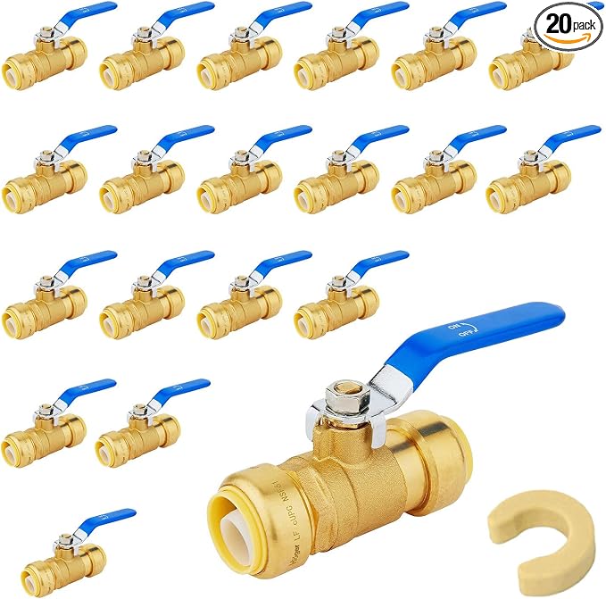 1/2" Ball Valves, 20 Pack Push Fit Shut Off Valves by Unknown