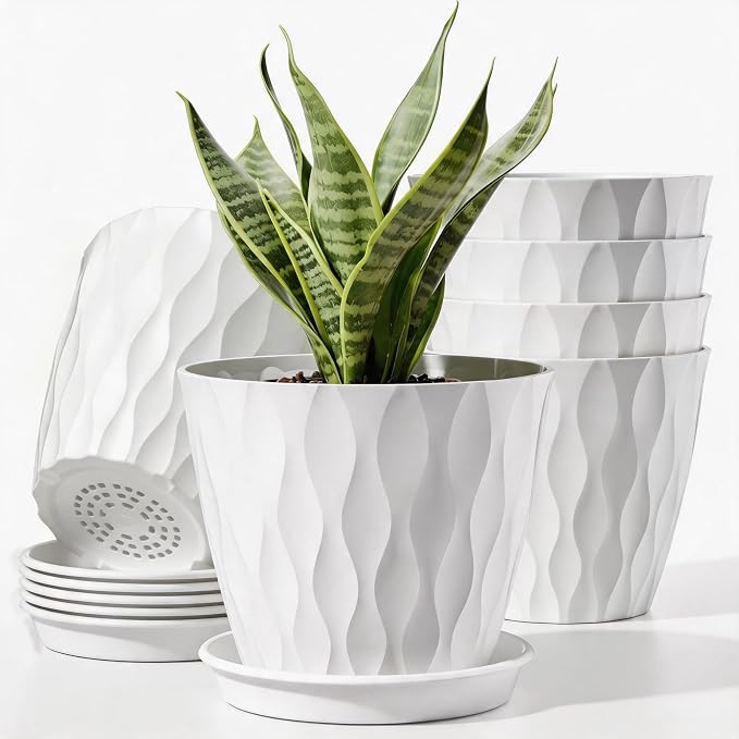 6 Pack Plant Pots with Drainage Holes, 4 Inch Plastic Indoor Flower Pots by Unknown