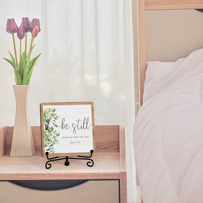 Inspirational Christian Desk Decor, Be Still And Know That I Am God Rutsic Sign - Image 4