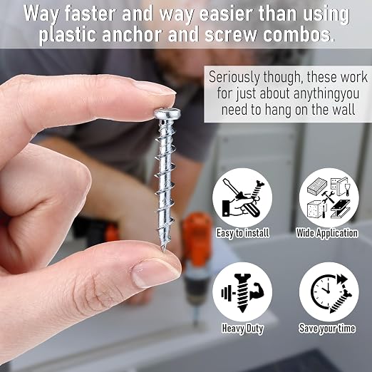 Blulu 200 Pcs Drywall Anchors 1/4 x 1-1/2 Inch Pan Head Alloy Steel Light Wall - Image 4