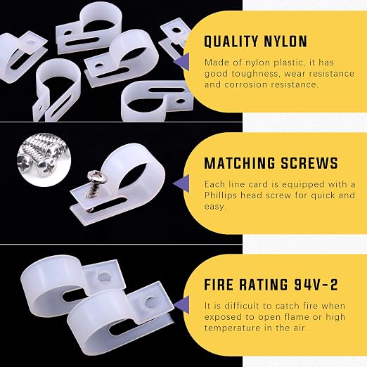 Swpeet 60 Pack White 3/4 Inch Nylon Plastic R-Type Cable Clips Clamp Kit - Image 3
