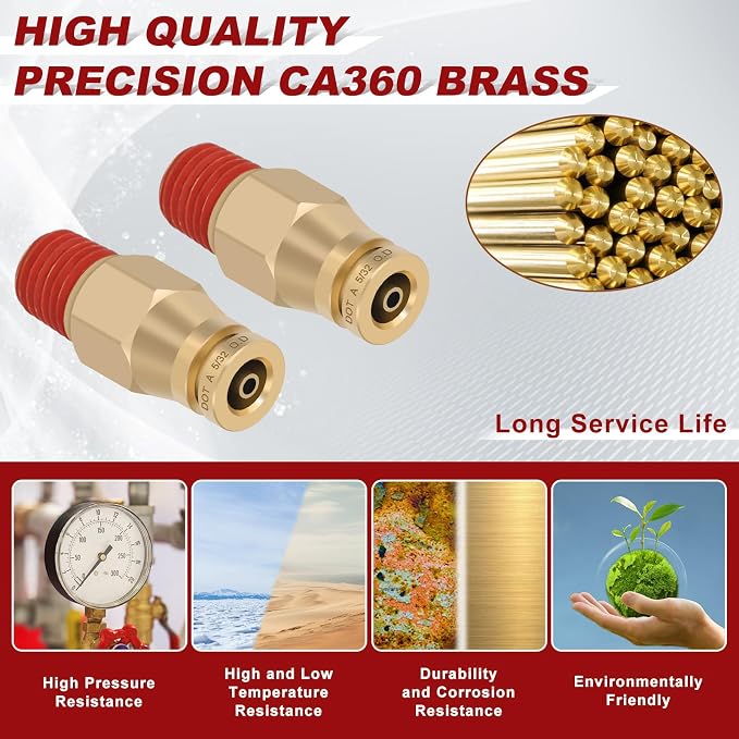 DOT Approved Male Straight Brass Union 5/32" Tube x 1/16" NPT, Quick Connect - Image 2