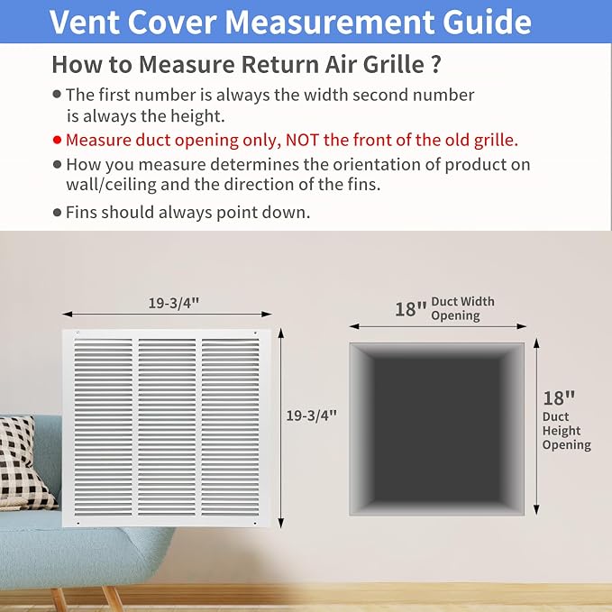 Howeall 18"W x 18"H Steel Return Air Grille, Air Return Vent Cover - Image 5
