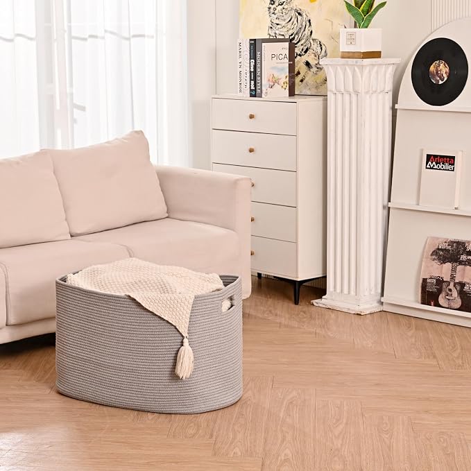 ICERZCZ Large Grey Storage Basket, Blanket Baskets - Image 6