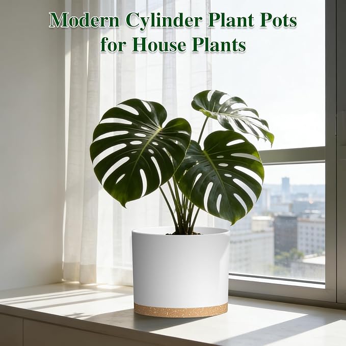 Plant Pots, 10/9/8 Inch 3 Pack Cylindrical Flower Pots - Image 5