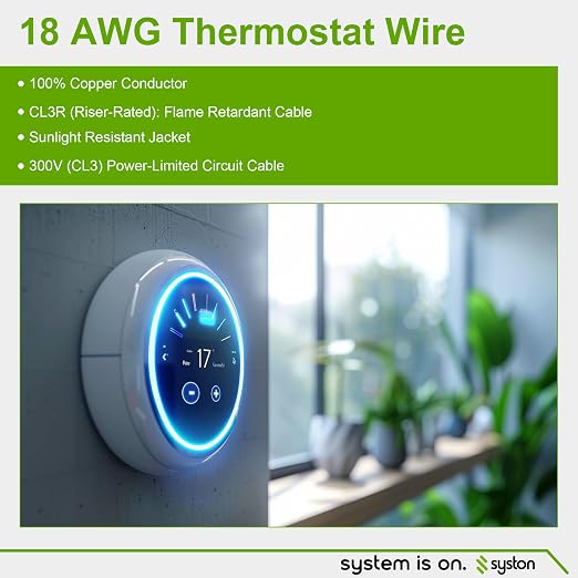 Syston 18/2 Thermostat Doorbell Wire, 100% Solid Copper, CL3R Riser-Rated | 18 - Image 7