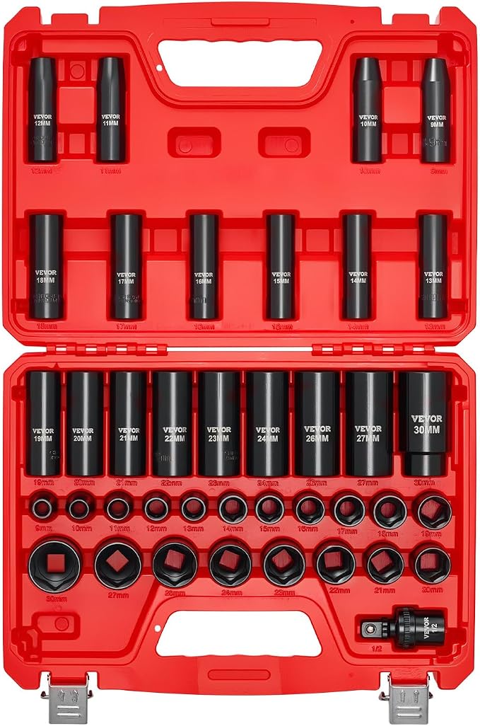 VEVOR 39-Piece Impact Socket Set 1/2" Drive, Metric Size, Deep & Shallow - Image 9