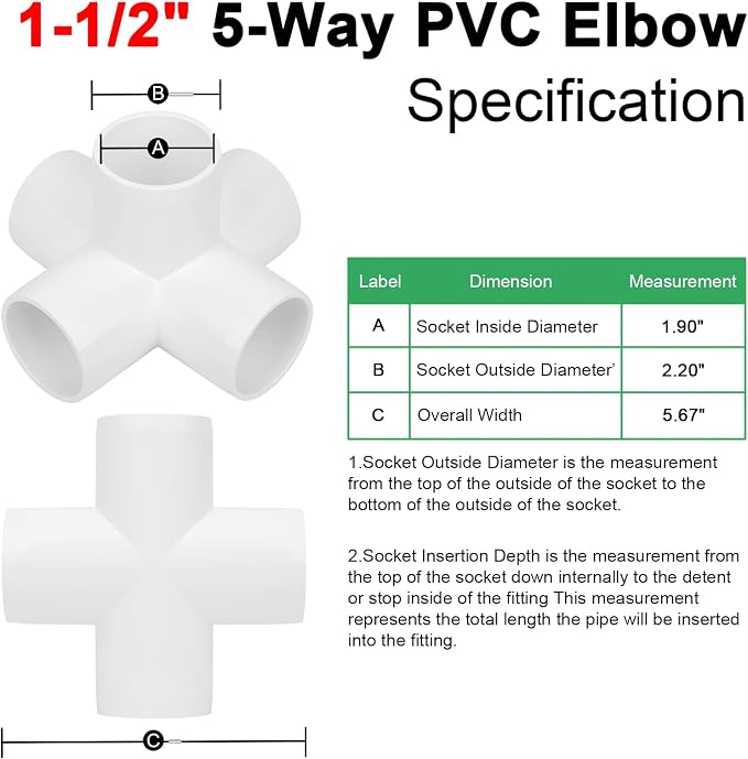 2Pack 1-1/2" Tee PVC Pipe Fitting 5 Way Elbow Connector Furniture Grade SCH40 - Image 2
