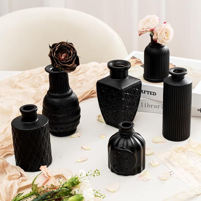 Black Glass Bud Vase Set of 12 Pcs, Small Bud Vases in Bulk, Glass Crystal - Image 5