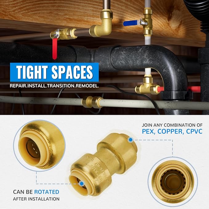 Plumbing Fittings 1/2 Inch, Push Pex Fittings Set, Push to Connect, - Image 3