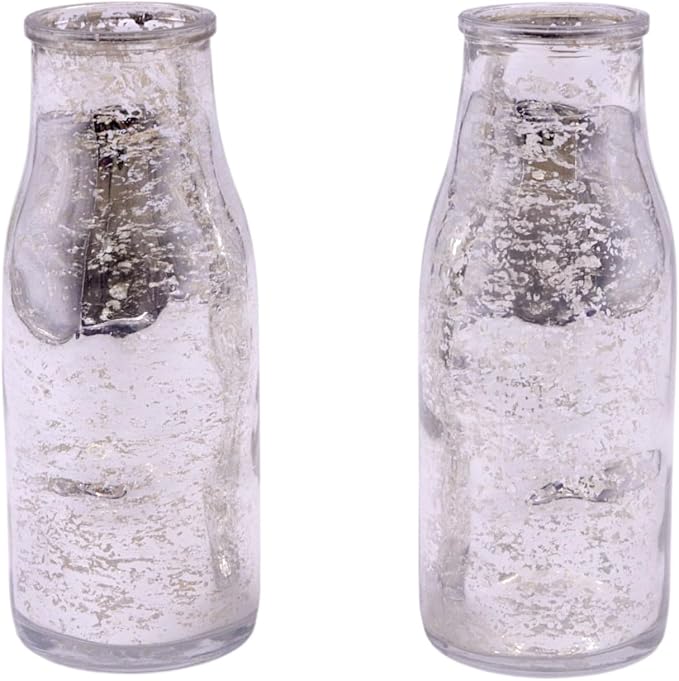 Hosley Set of 2, Glass Silver Glass Bottle, 5.5" High. Ideal Gift by HOSLEY