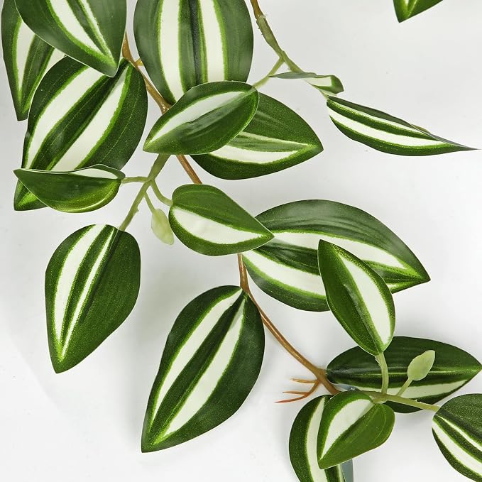 Briful Artificial Potted Plant Indoor, 19.6" Faux Watermelon Peperomia Trailing - Image 3