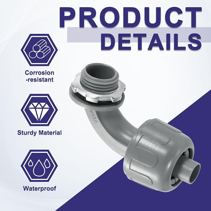 uxcell 6Pcs Nonmetallic Liquid Tight Connectors, 3/8" NPT Plastic Flexible 90 - Image 3