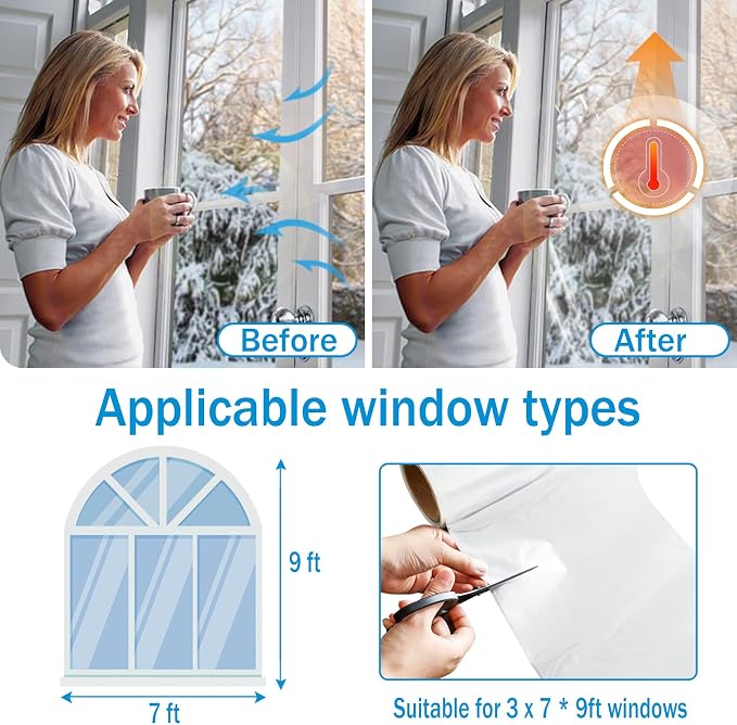 Window Insulation Kit for Winter, 87×394" Window Plastic for Winterizing | - Image 6