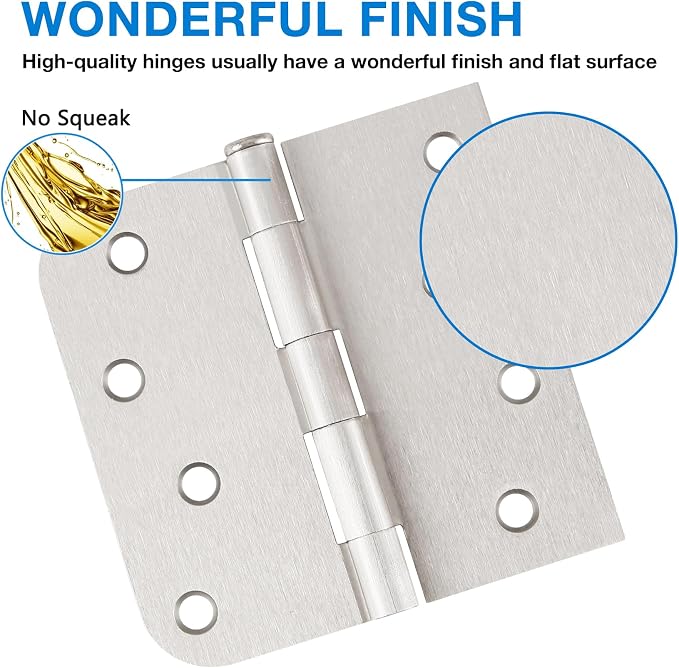 6 Pack Brushed Nickel Door Hinges 4" Square Rounded & 5/8" Radius Corners | 4 - Image 2