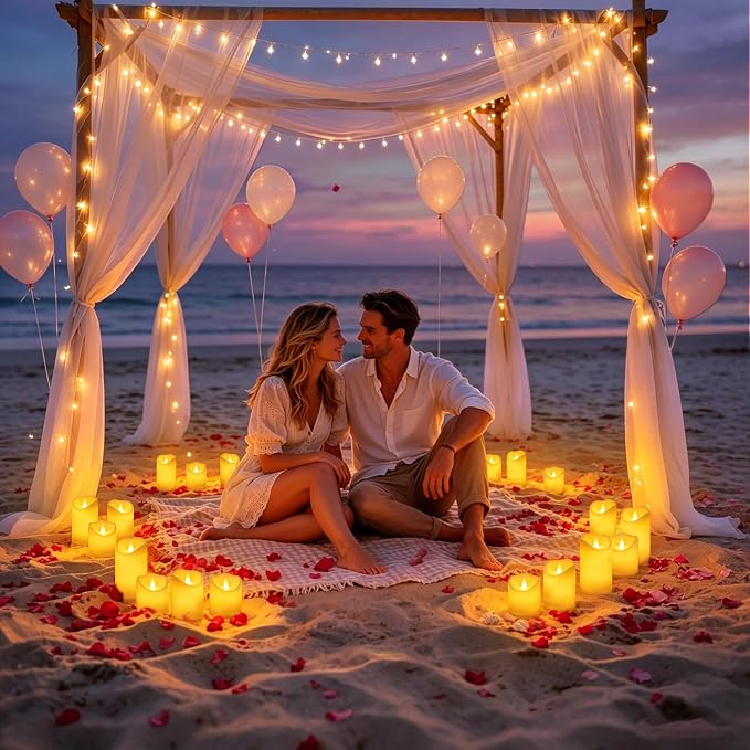 Flameless Candles Set of 9 Plastic LED Ivory Pillars - Image 3