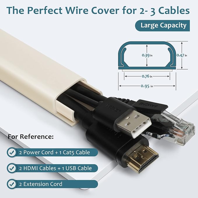ZhiYo 43" Cord Covers for Wires on Wall, 0.95" W x 0.47" | Fits 2-3 Cords - Image 2