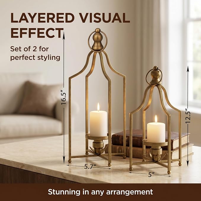 12.5" & 16.5" Timeless Cozy Decorative Lanterns Set of 2, Handcrafted Metal - Image 6
