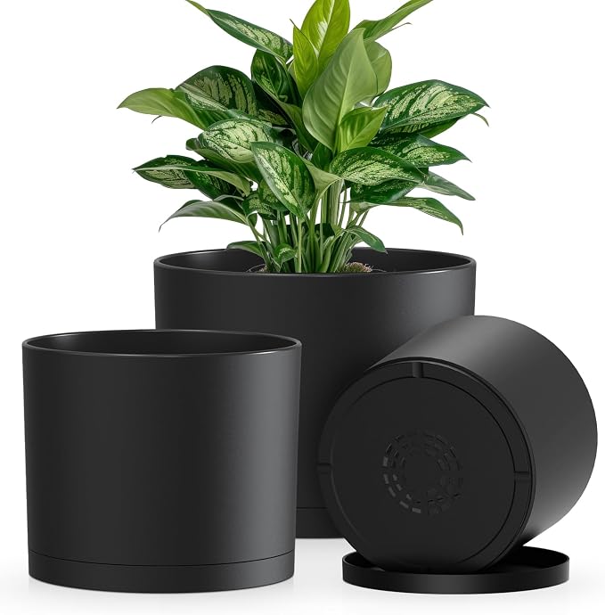 Plant Pots, 10/9/8 Inch 3 Pack Cylindrical Flower Pots by KUGAZ