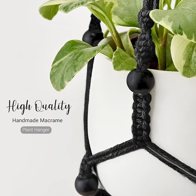 Mkono Macrame Plant Hanger Indoor 35 Inch Hanging Planter Basket Black 2Pc | - Image 5