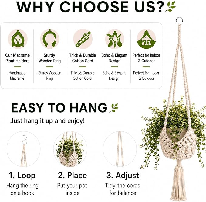 Shappy 1 Pack Boho Macrame Plant Hanger - Image 4