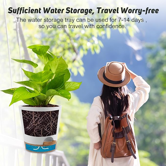 YNNICO 8-Inch Plant Pots, Self-Watering Planters - Image 6