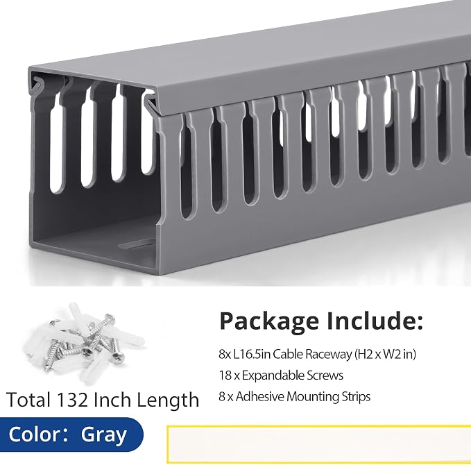 2" H x 2" W Cable Raceway, 132in Under Desk Wire Management Channel, 16.5in Each - Image 4