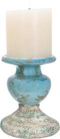 Creative Co-Op Large Distressed Blue Terracotta Pillar Candle Holder by Unknown