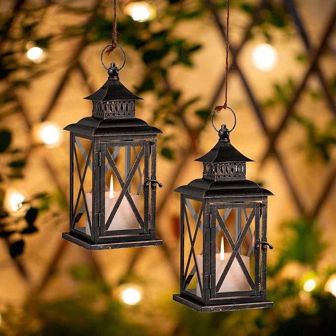 Lantern Decorative Indoor & Outdoor, 2 Pack Large Hanging Candle Lanterns Home - Image 4