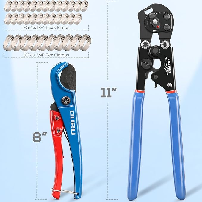OURU PEX Crimping Tool Kit, Cinch & Remove, 3/8" to 1", PEX Cutter & Clamps | 2 - Image 6