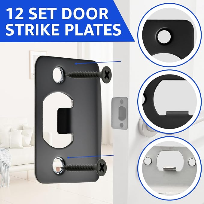 12 Pcs Deadbolt Strike Plate, Stainless Steel Round Corner Door Strike Plate - Image 3