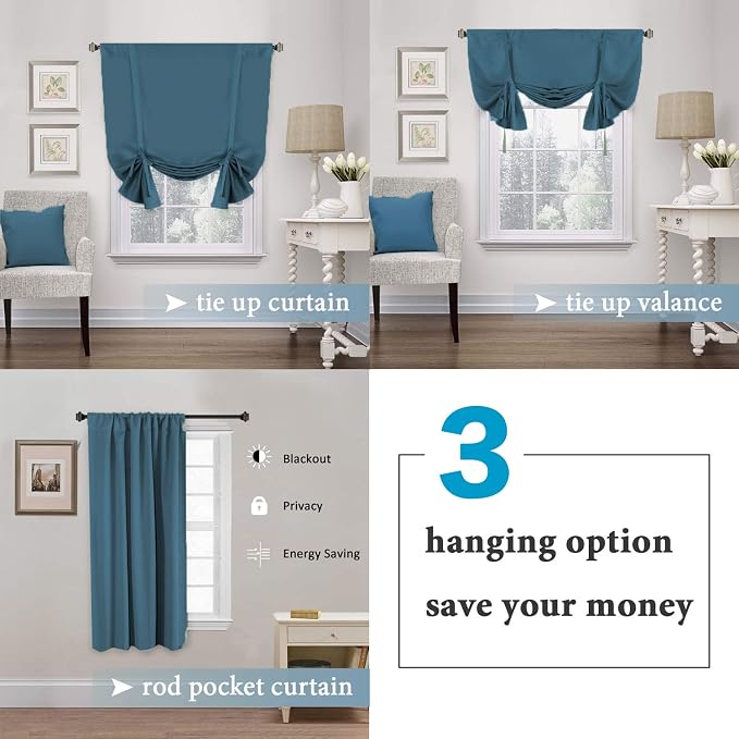 H.VERSAILTEX Balloon Shade Blackout Curtain Adjustable Thermal Insulated Tie Up - Image 4
