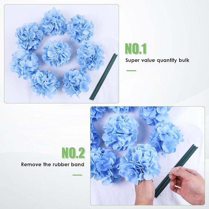 AVIVIHO 65pcs Blue Hydrangea Artificial Flowers Bulk Silk Flowers - Image 5
