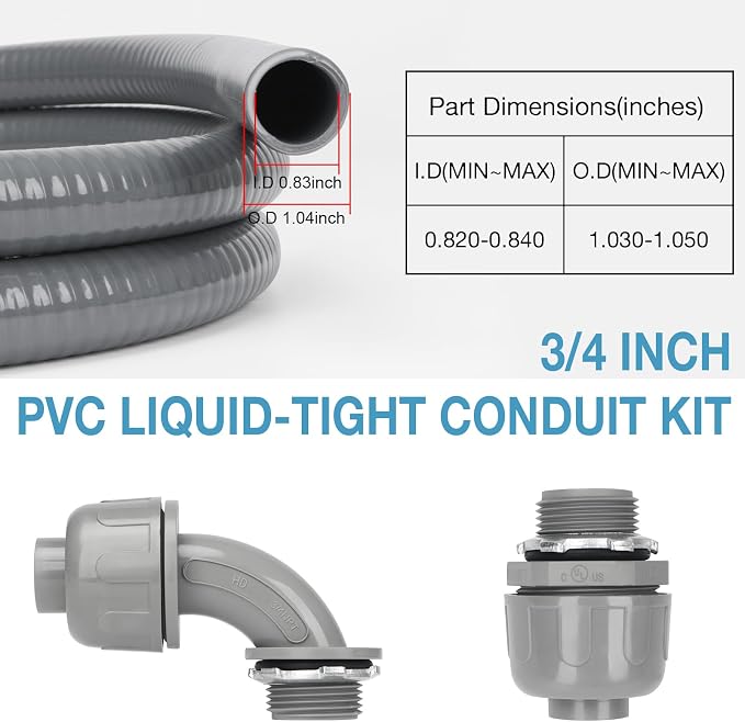 3/4 Inch 6 ft Liquid Tight Conduit Kit, Flexible Electrical Conduit Kit | - Image 2