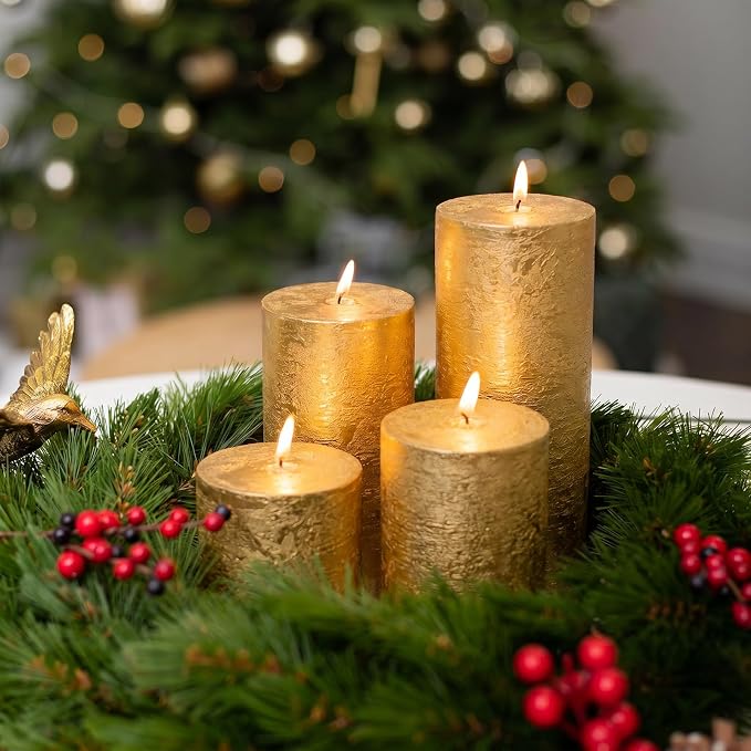 3x4 Inch Gold Pillar Candles Set of 3 - Image 6