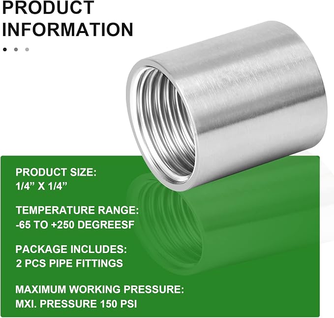 2PCS 304 Stainless Steel Cast Pipe Fitting, 1/4" x 1/4" NPT Female Threaded - Image 6