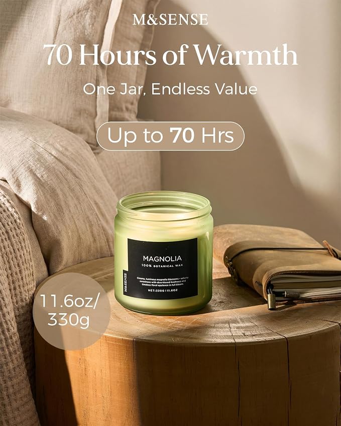 M&SENSE Magnolia Jasmine Scented Candles, 11.6oz 70 Hours Natural Soy Wax | - Image 3