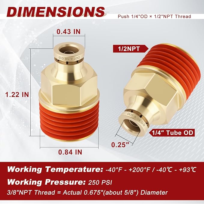 DOT Approved Male Straight Brass Union 1/4" Tube x 1/2" NPT, Quick Connect Union - Image 5